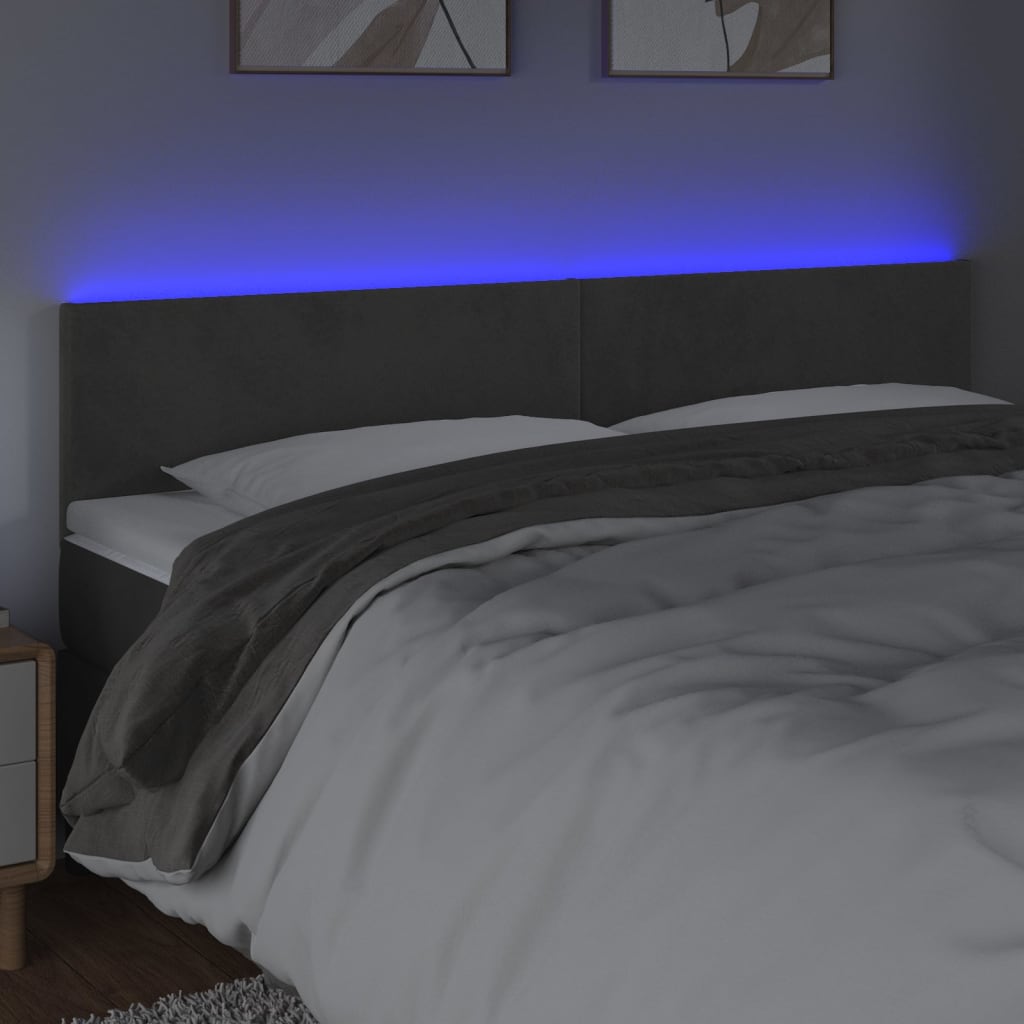 vidaXL Zagłówek do łóżka z LED, ciemnoszary, 200x5x78/88 cm, aksamit