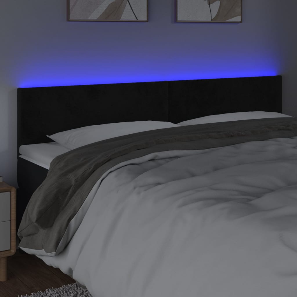 vidaXL Zagłówek do łóżka z LED, czarny, 200x5x78/88 cm, aksamit