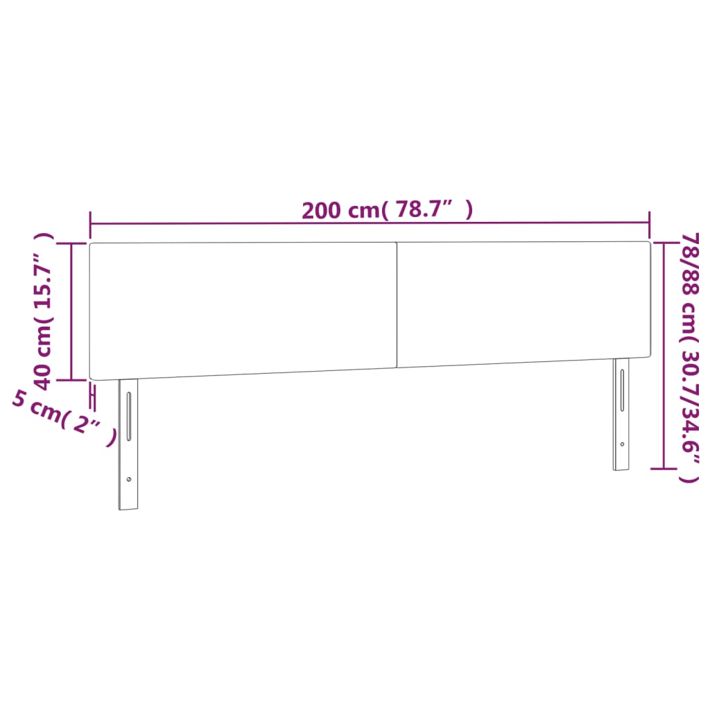 vidaXL Zagłówek do łóżka z LED, czarny, 200x5x78/88 cm, aksamit