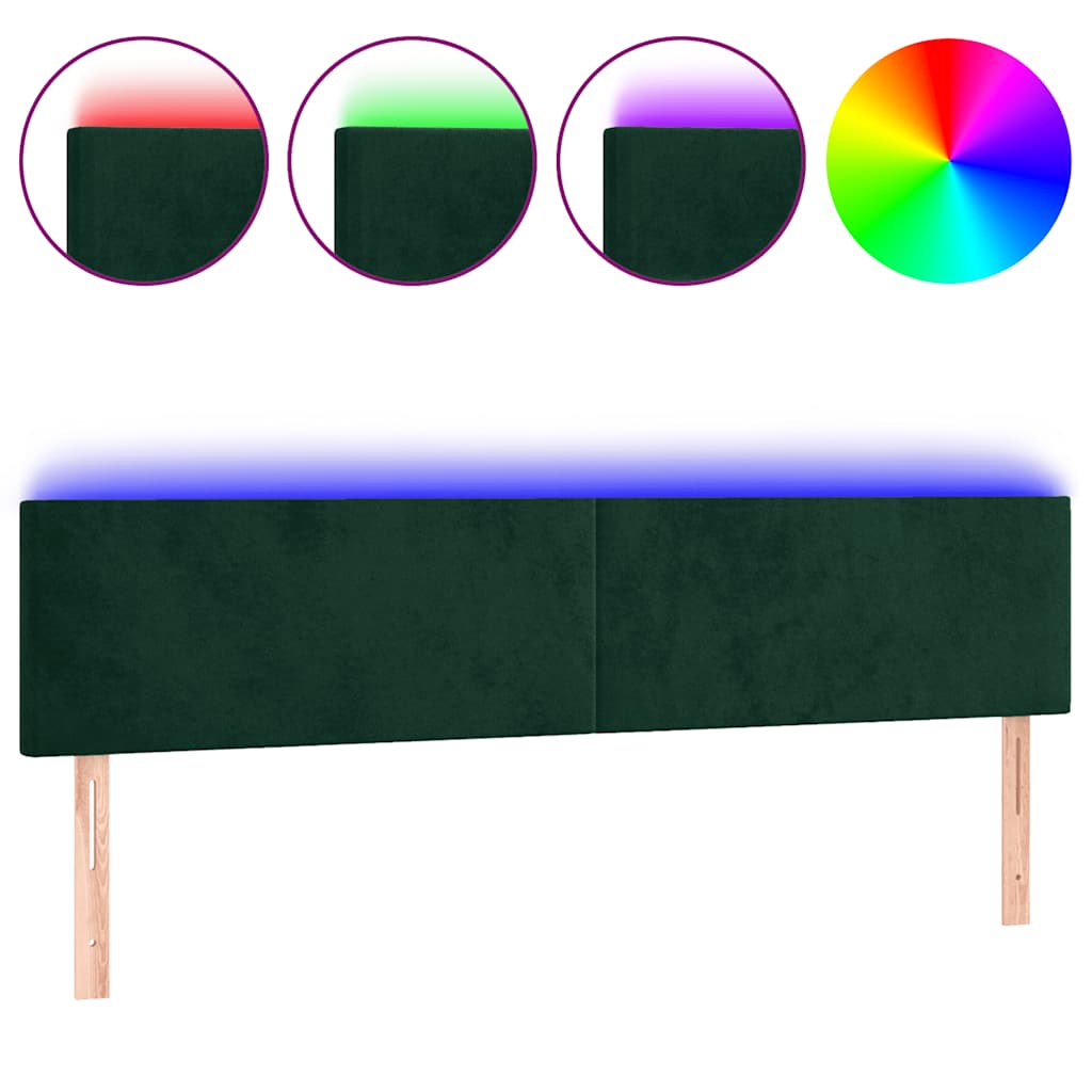 vidaXL Zagłówek do łóżka z LED, ciemnozielony, 200x5x78/88 cm, aksamit