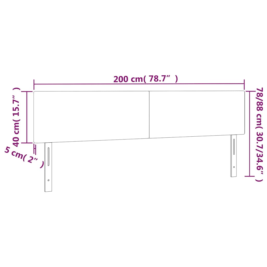 vidaXL Zagłówek do łóżka z LED, ciemnozielony, 200x5x78/88 cm, aksamit