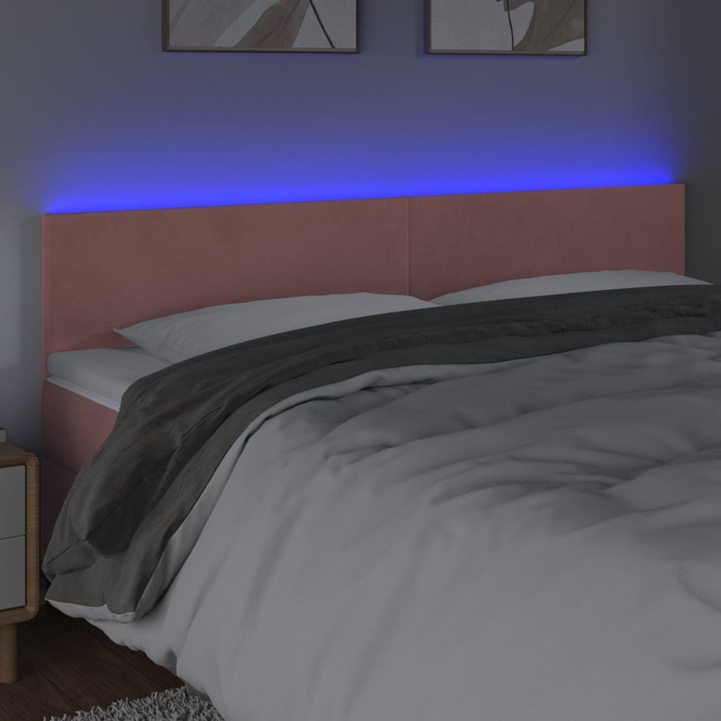 vidaXL Zagłówek do łóżka z LED, różowy, 200x5x78/88 cm, aksamit