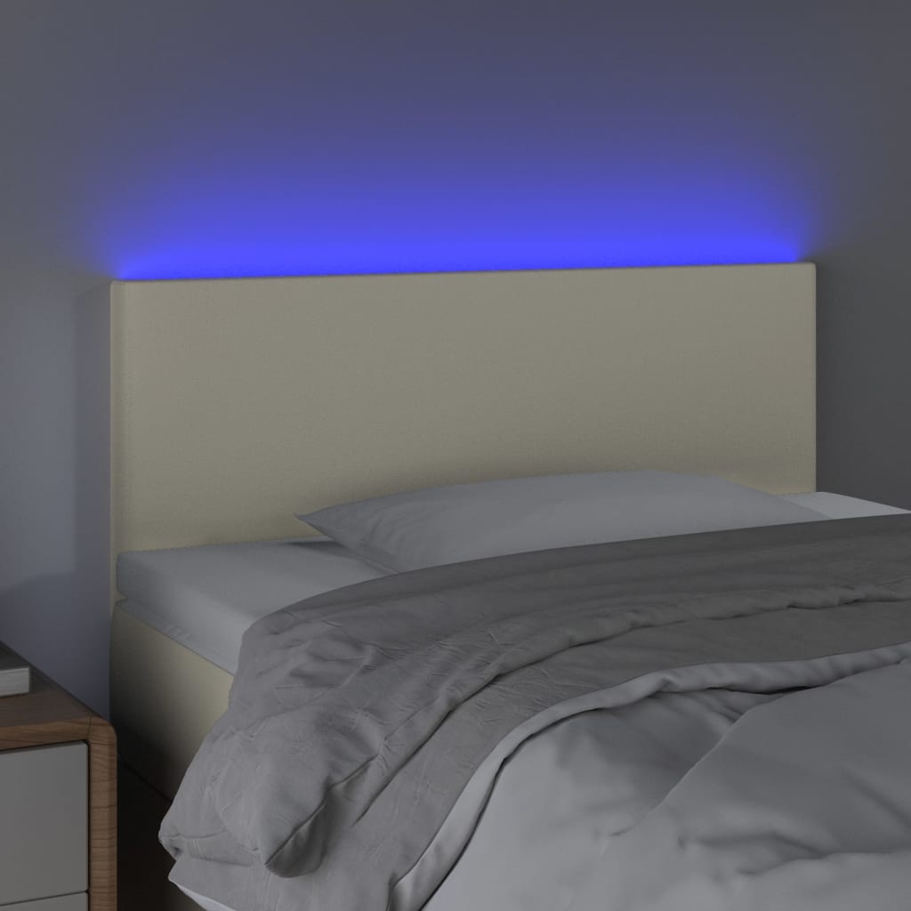 vidaXL Zagłówek do łóżka z LED, kremowy, 80x5x78/88 cm, sztuczna skóra