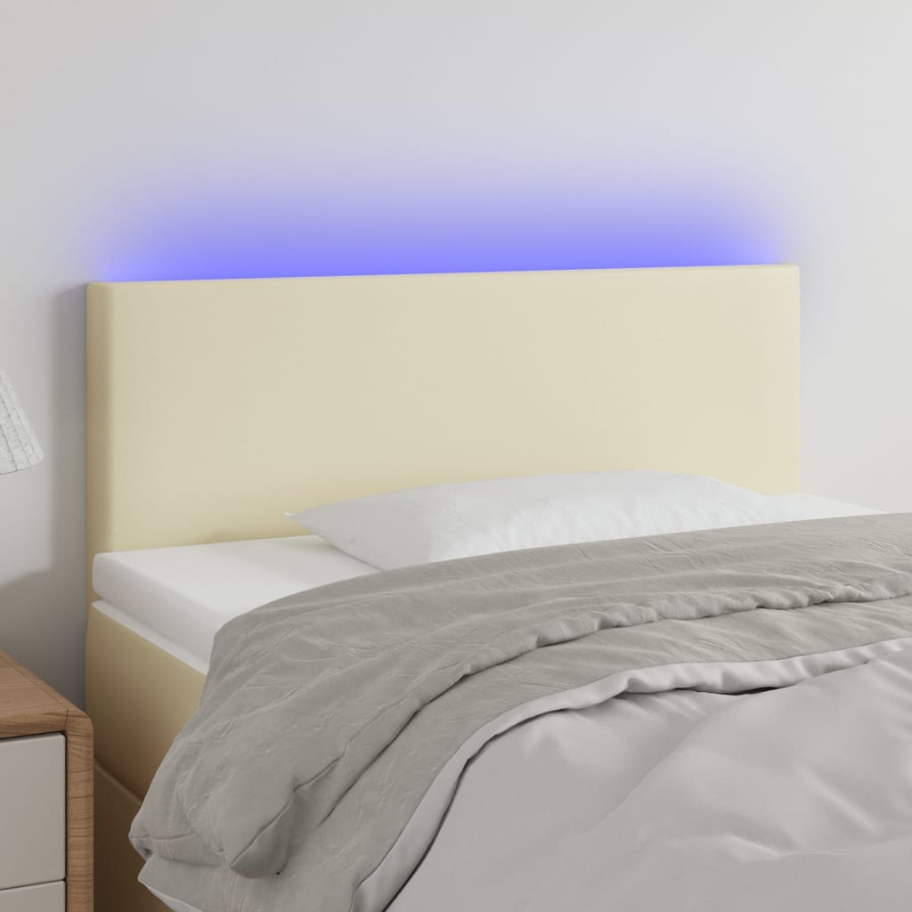 vidaXL Zagłówek do łóżka z LED, kremowy, 80x5x78/88 cm, sztuczna skóra