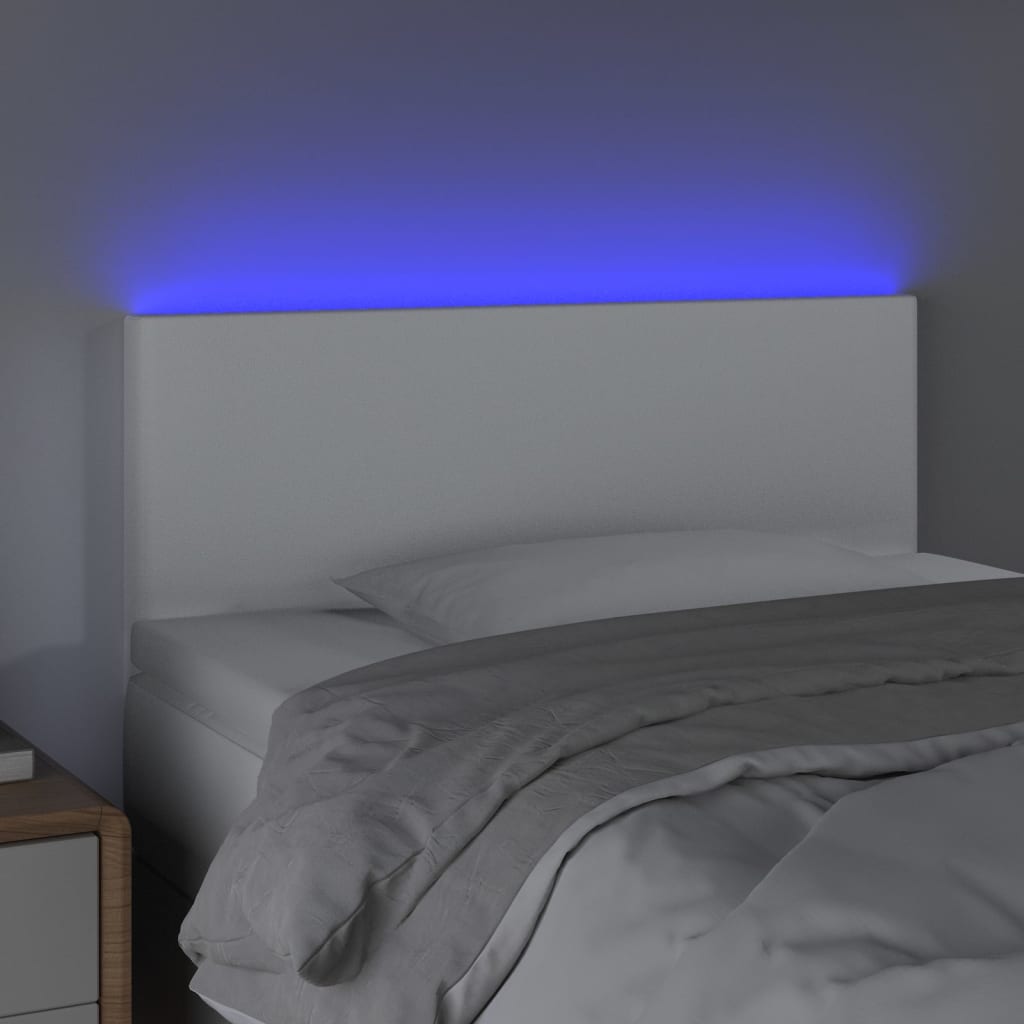 vidaXL Zagłówek do łóżka z LED, biały, 90x5x78/88 cm, sztuczna skóra