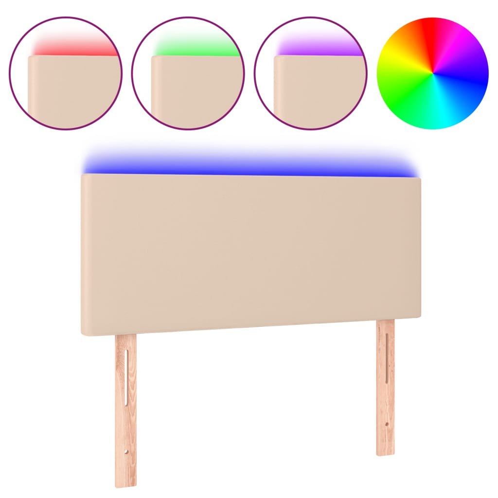 vidaXL Zagłówek do łóżka z LED, cappuccino, 90x5x78/88 cm, ekoskóra