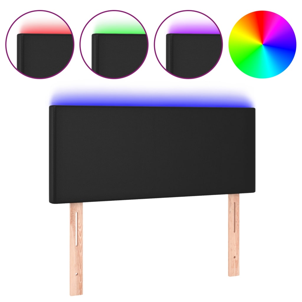 vidaXL Zagłówek do łóżka z LED, czarny, 100x5x78/88 cm, sztuczna skóra