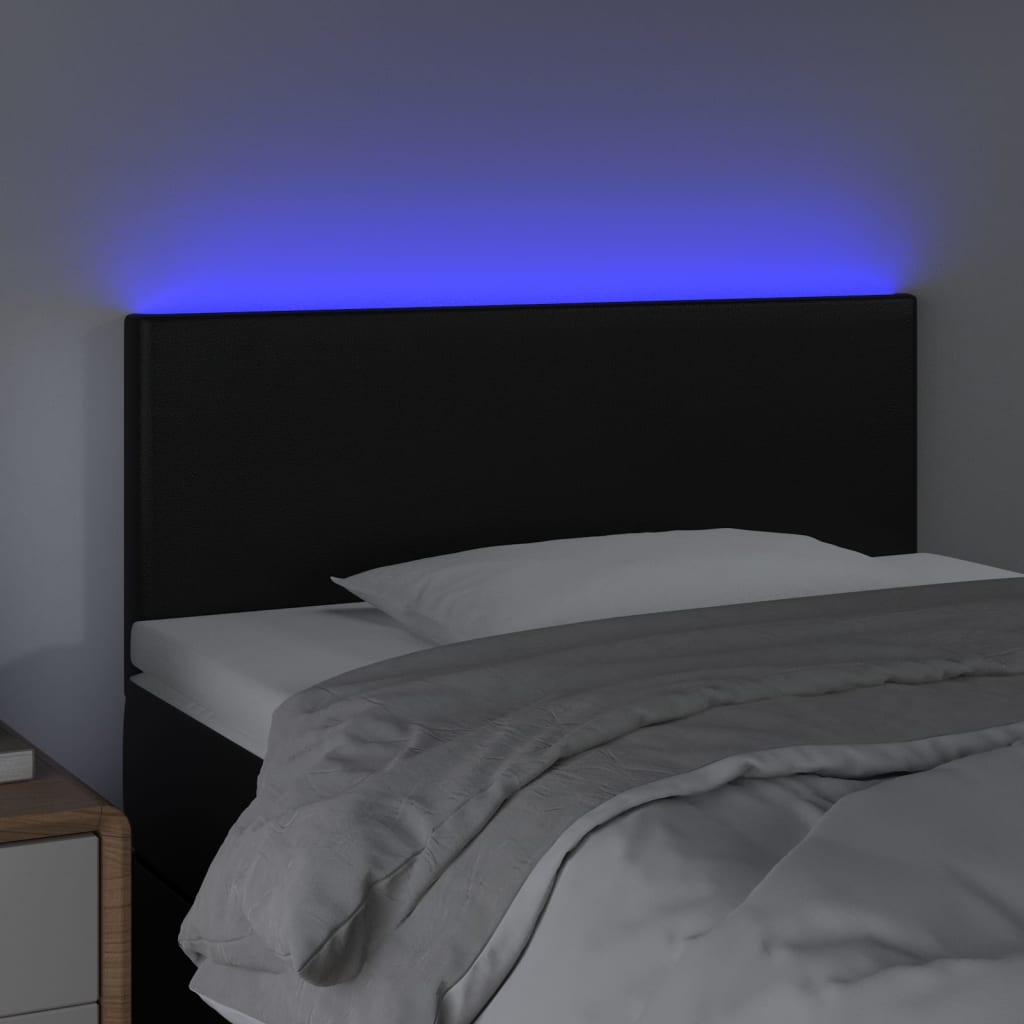 vidaXL Zagłówek do łóżka z LED, czarny, 100x5x78/88 cm, sztuczna skóra