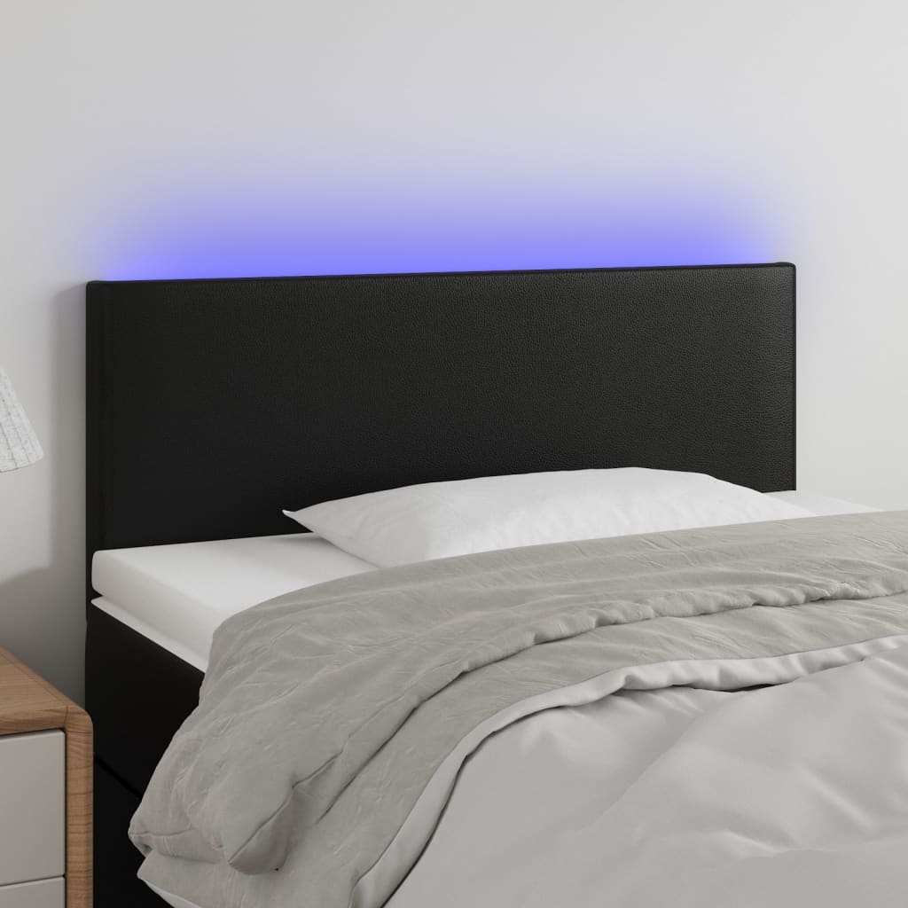 vidaXL Zagłówek do łóżka z LED, czarny, 100x5x78/88 cm, sztuczna skóra