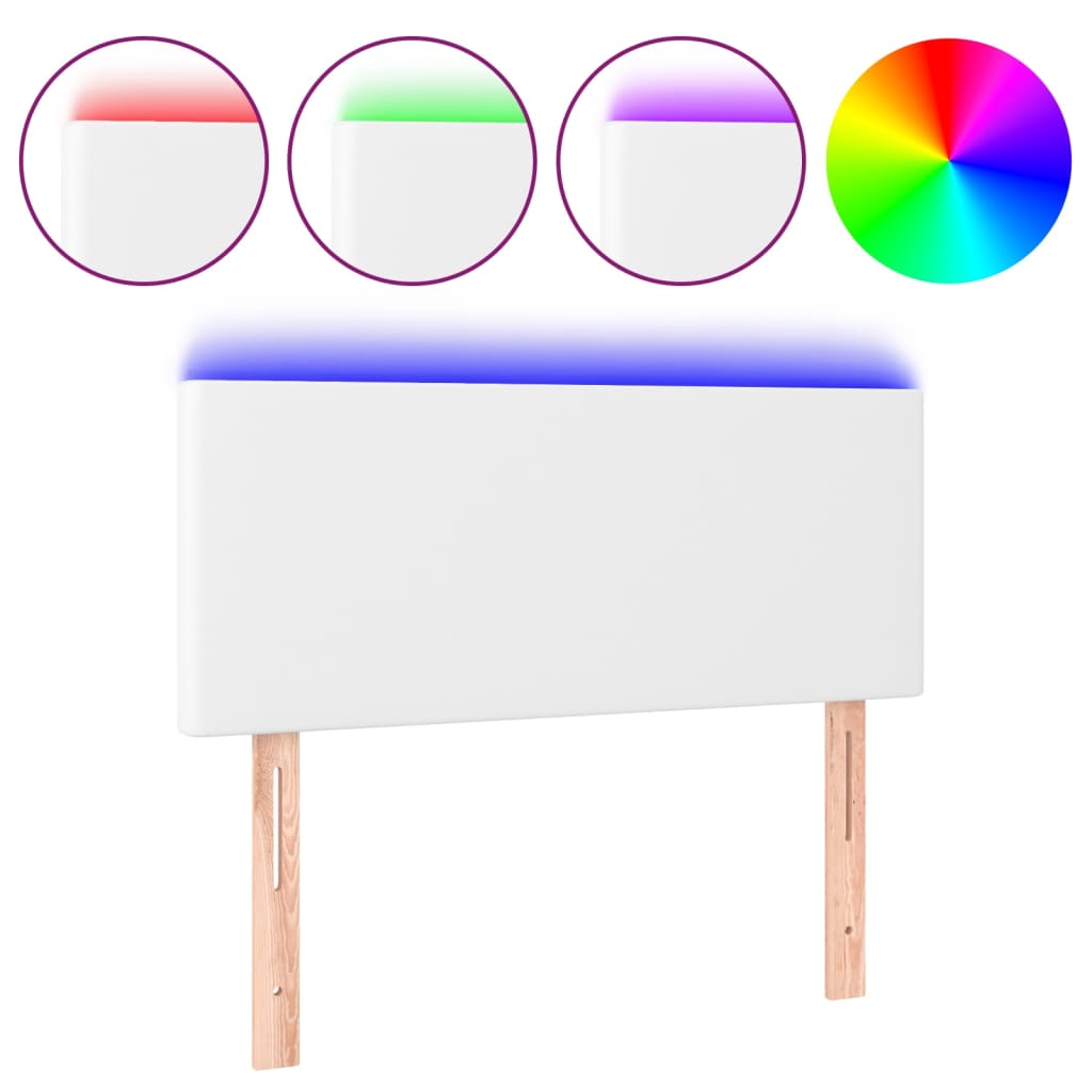 vidaXL Zagłówek do łóżka z LED, biały, 100x5x78/88 cm, sztuczna skóra