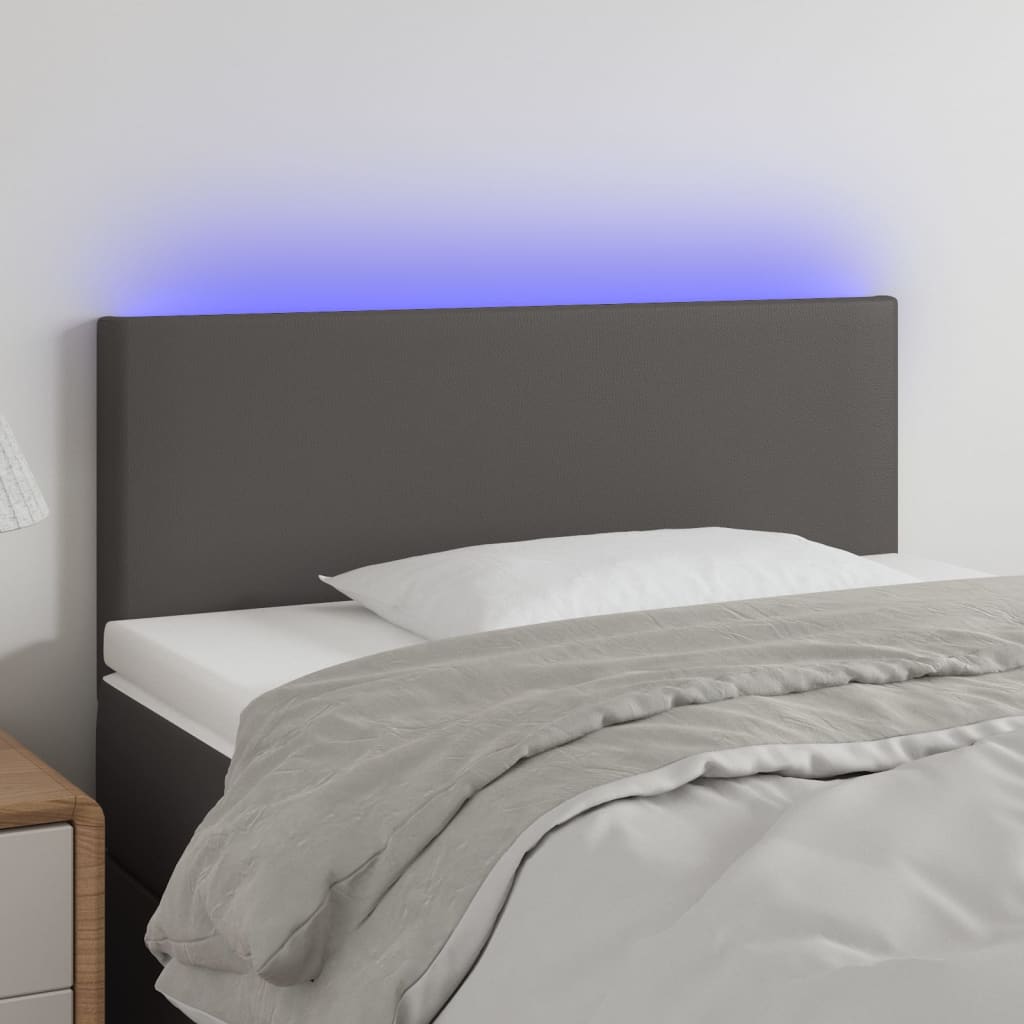 vidaXL Zagłówek do łóżka z LED, szary, 100x5x78/88 cm, sztuczna skóra