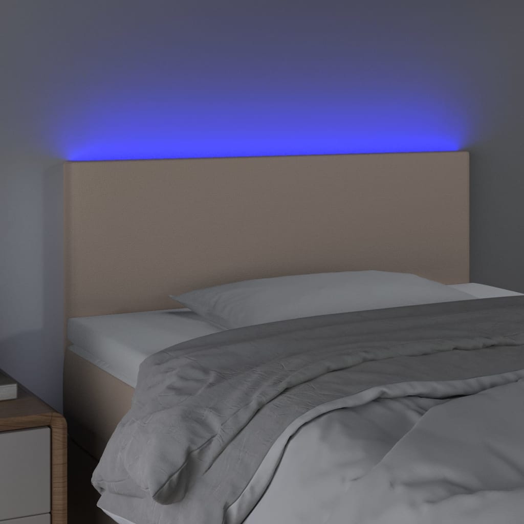 vidaXL Zagłówek do łóżka z LED, cappuccino, 100x5x78/88 cm, ekoskóra