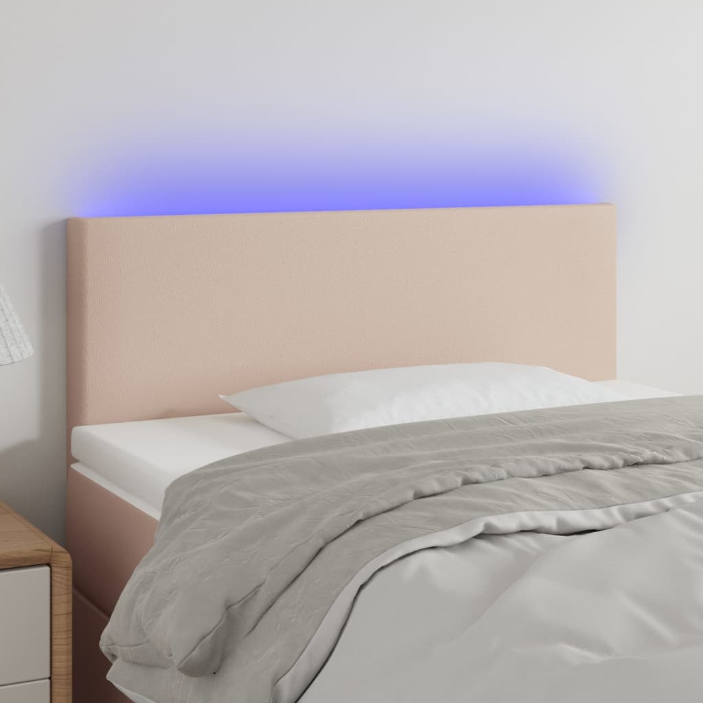 vidaXL Zagłówek do łóżka z LED, cappuccino, 100x5x78/88 cm, ekoskóra