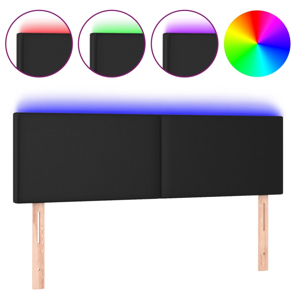 vidaXL Zagłówek do łóżka z LED, czarny, 144x5x78/88 cm, sztuczna skóra