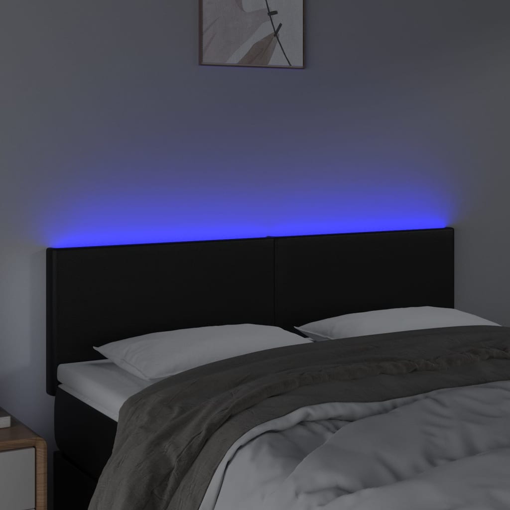 vidaXL Zagłówek do łóżka z LED, czarny, 144x5x78/88 cm, sztuczna skóra