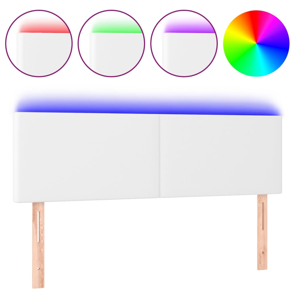 vidaXL Zagłówek do łóżka z LED, biały, 144x5x78/88 cm, sztuczna skóra