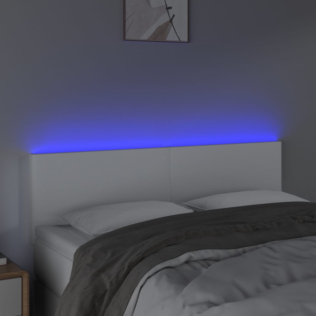 vidaXL Zagłówek do łóżka z LED, biały, 144x5x78/88 cm, sztuczna skóra