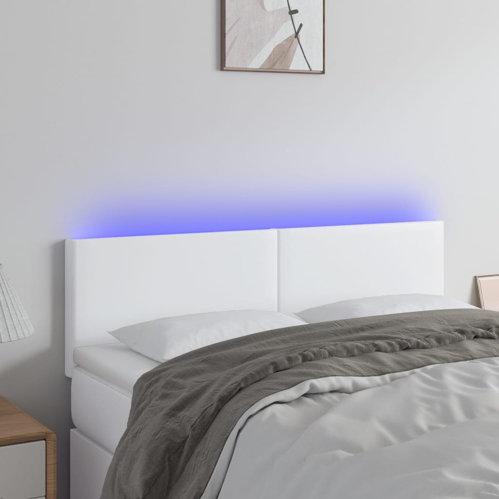 vidaXL Zagłówek do łóżka z LED, biały, 144x5x78/88 cm, sztuczna skóra