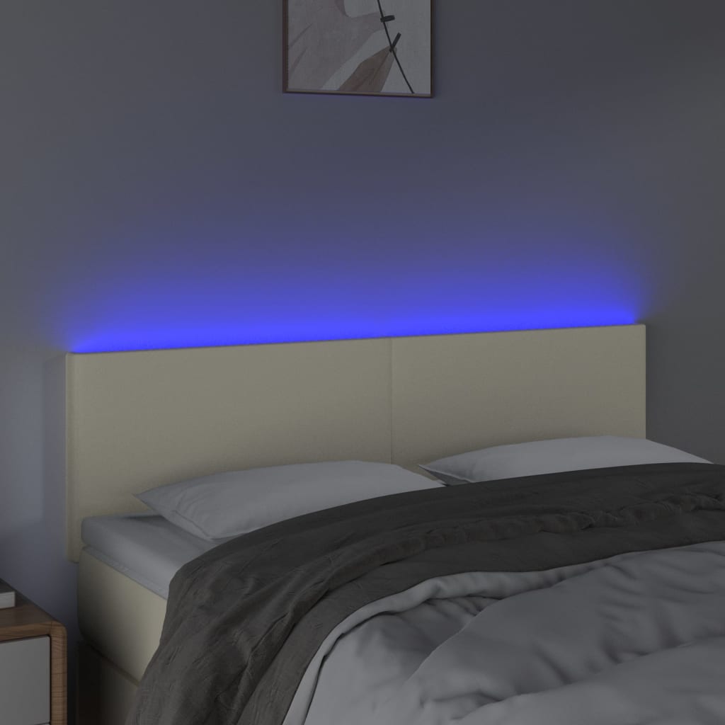 vidaXL Zagłówek do łóżka z LED, kremowy, 144x5x78/88cm, sztuczna skóra