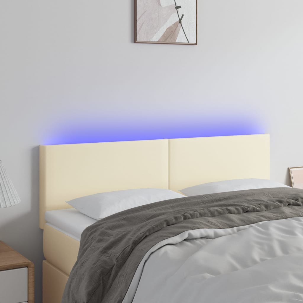 vidaXL Zagłówek do łóżka z LED, kremowy, 144x5x78/88cm, sztuczna skóra