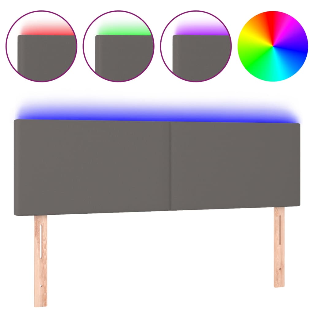 vidaXL Zagłówek do łóżka z LED, szary, 144x5x78/88 cm, sztuczna skóra