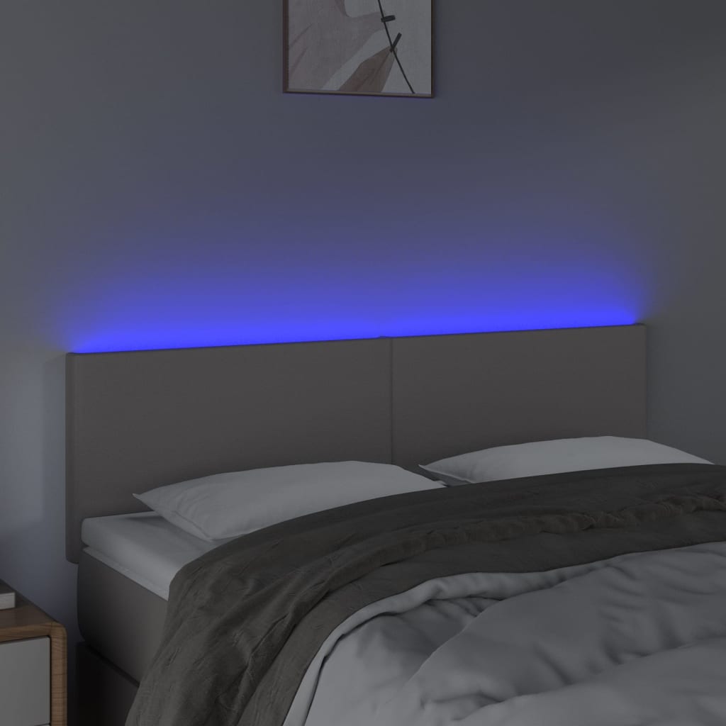 vidaXL Zagłówek do łóżka z LED, szary, 144x5x78/88 cm, sztuczna skóra