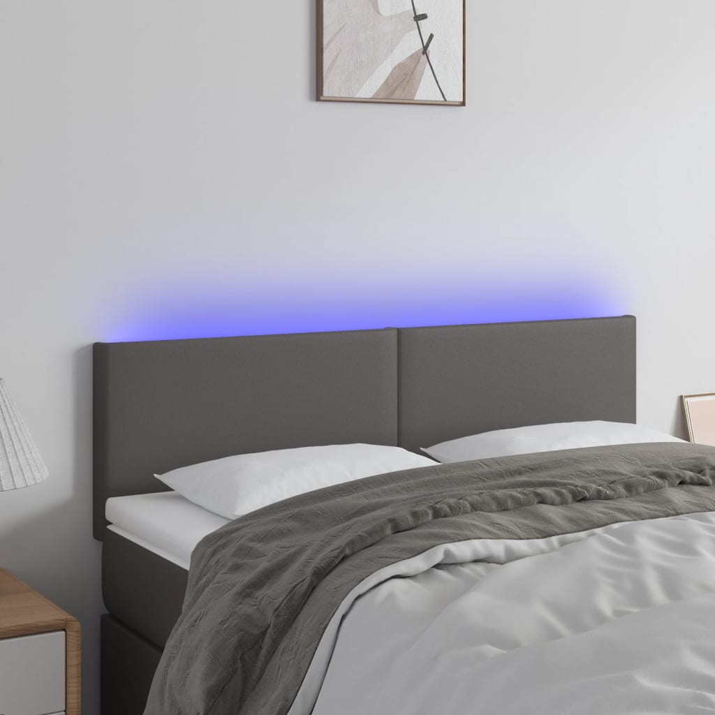 vidaXL Zagłówek do łóżka z LED, szary, 144x5x78/88 cm, sztuczna skóra