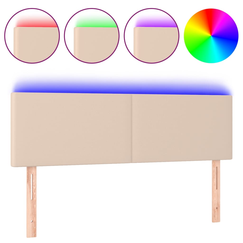 vidaXL Zagłówek do łóżka z LED, cappuccino, 144x5x78/88 cm, ekoskóra
