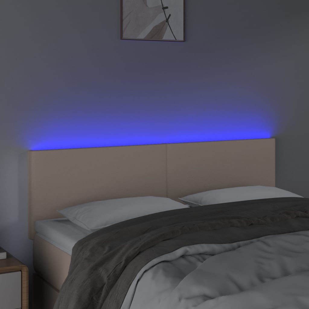 vidaXL Zagłówek do łóżka z LED, cappuccino, 144x5x78/88 cm, ekoskóra