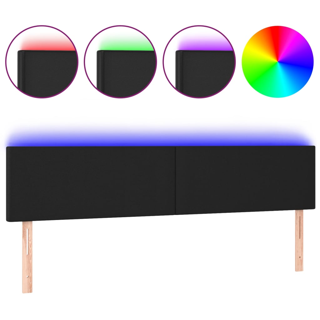 vidaXL Zagłówek do łóżka z LED, czarny, 160x5x78/88 cm, sztuczna skóra