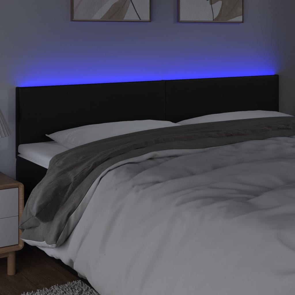 vidaXL Zagłówek do łóżka z LED, czarny, 160x5x78/88 cm, sztuczna skóra