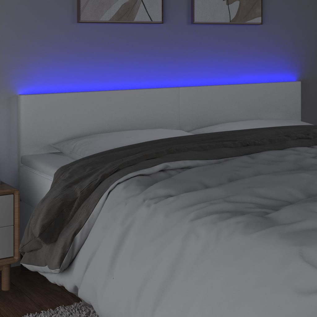 vidaXL Zagłówek do łóżka z LED, biały, 160x5x78/88 cm, sztuczna skóra