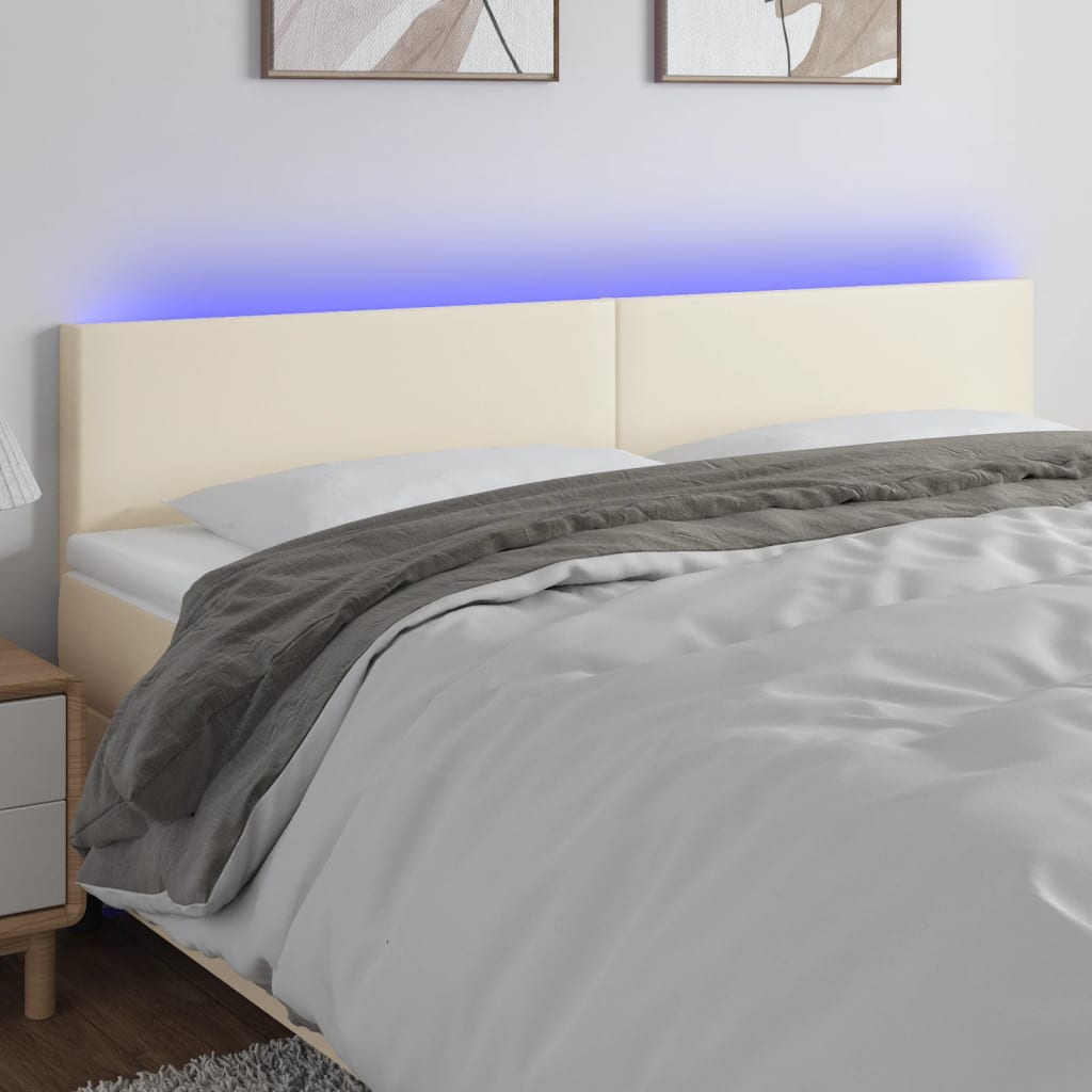 vidaXL Zagłówek do łóżka z LED, kremowy, 160x5x78/88cm, sztuczna skóra