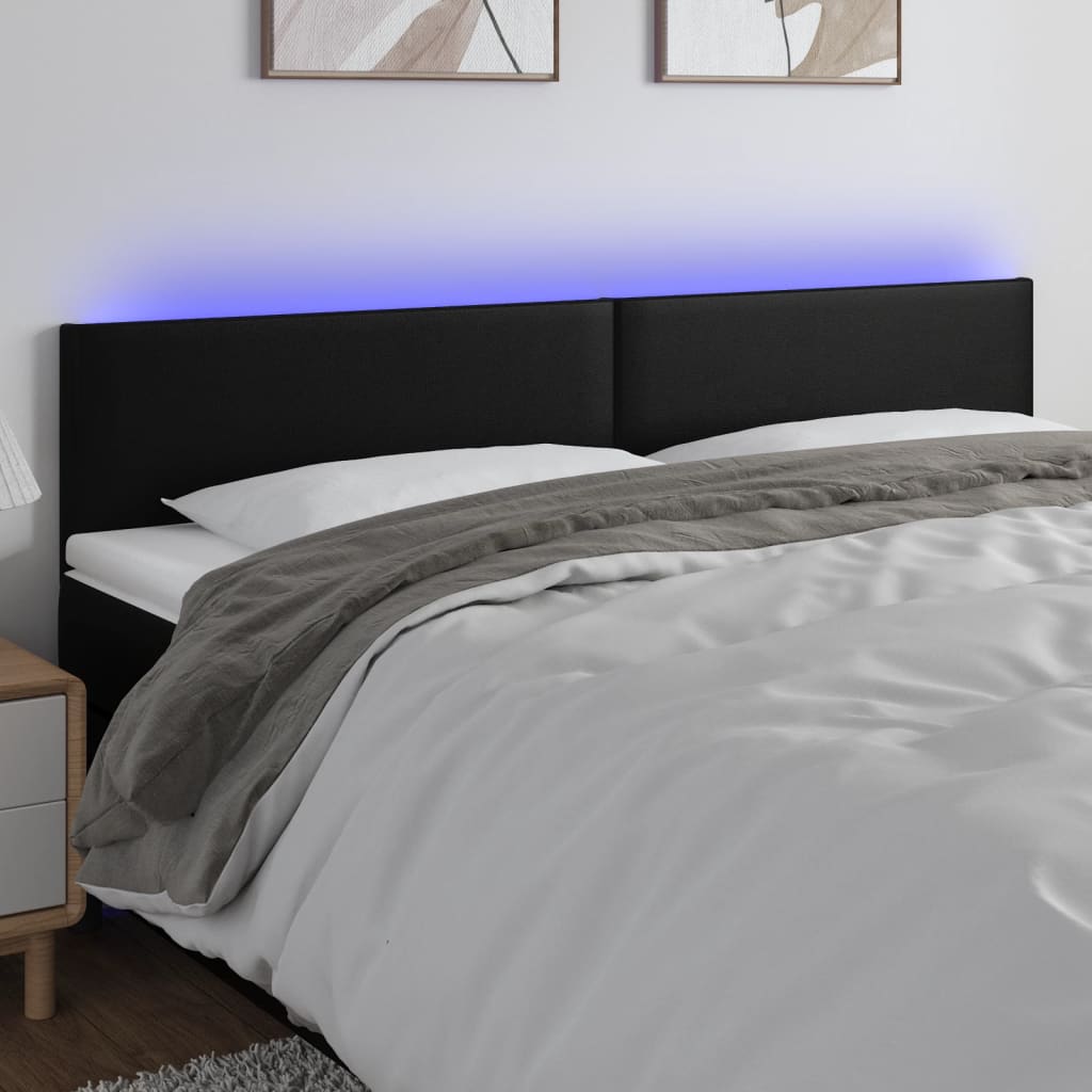 vidaXL Zagłówek do łóżka z LED, czarny, 180x5x78/88 cm, sztuczna skóra