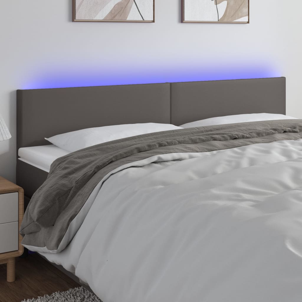 vidaXL Zagłówek do łóżka z LED, szary, 180x5x78/88 cm, sztuczna skóra