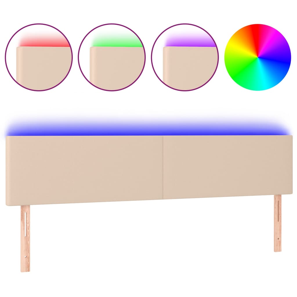 vidaXL Zagłówek do łóżka z LED, cappuccino, 180x5x78/88 cm, ekoskóra