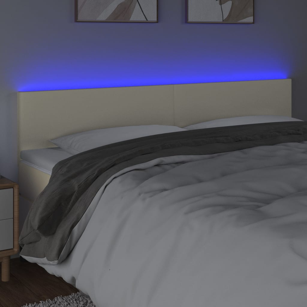 vidaXL Zagłówek do łóżka z LED, kremowy, 200x5x78/88cm, sztuczna skóra