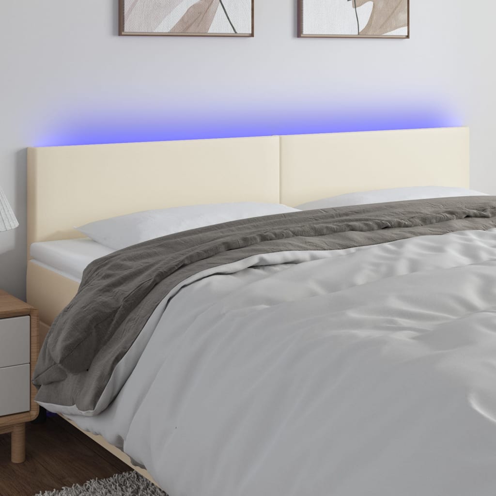 vidaXL Zagłówek do łóżka z LED, kremowy, 200x5x78/88cm, sztuczna skóra