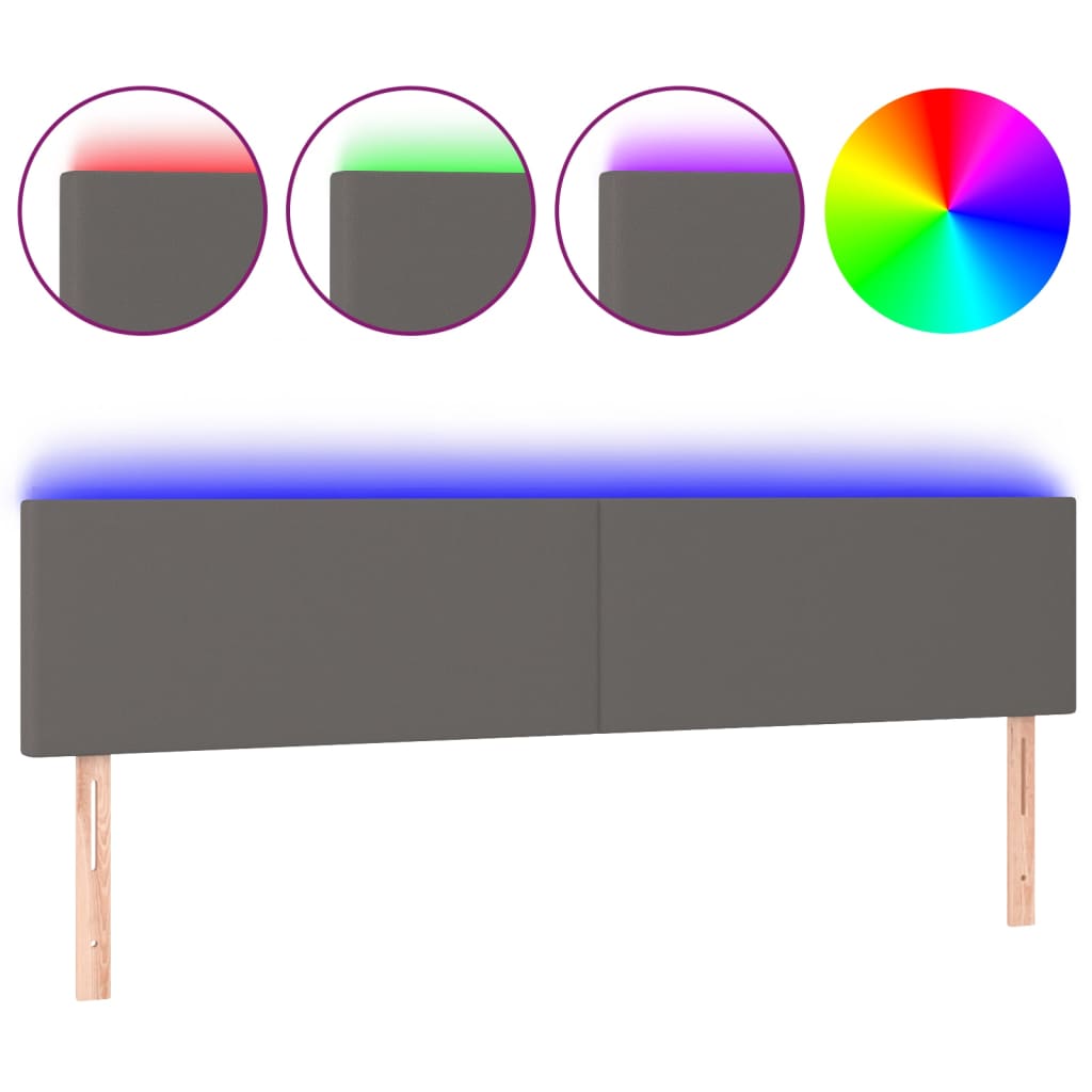 vidaXL Zagłówek do łóżka z LED, szary, 200x5x78/88 cm, sztuczna skóra