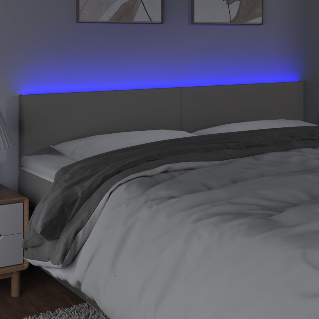 vidaXL Zagłówek do łóżka z LED, szary, 200x5x78/88 cm, sztuczna skóra