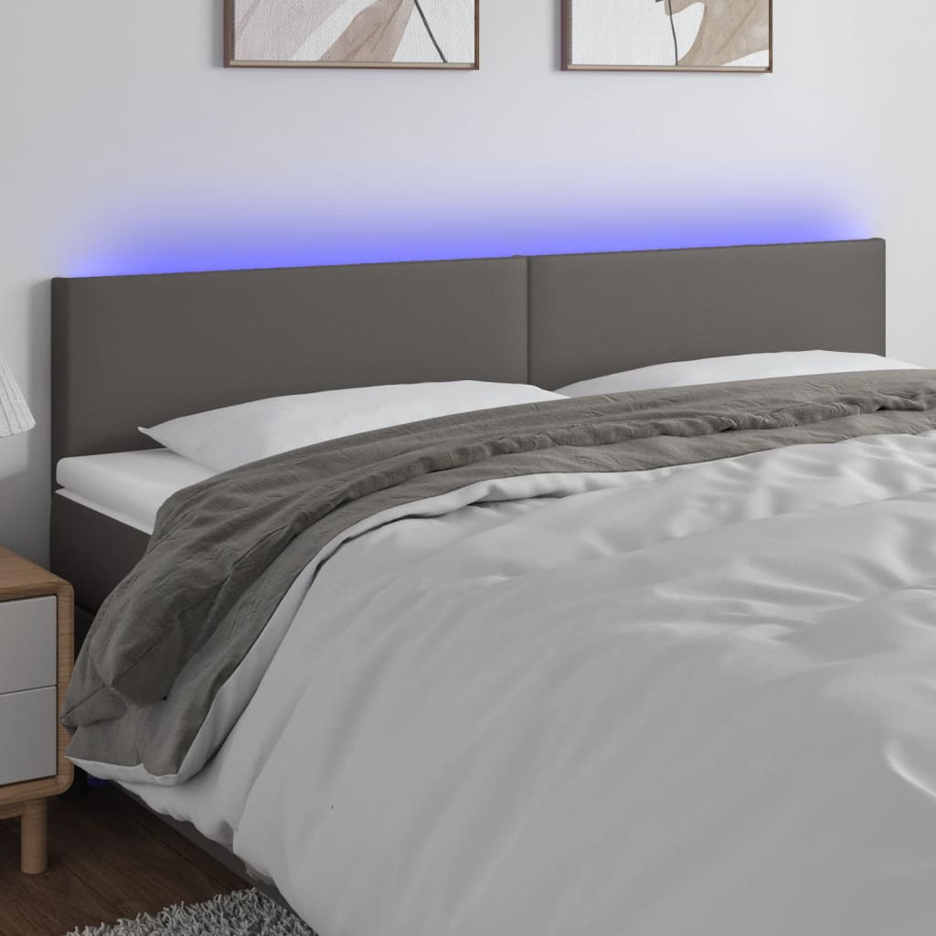 vidaXL Zagłówek do łóżka z LED, szary, 200x5x78/88 cm, sztuczna skóra