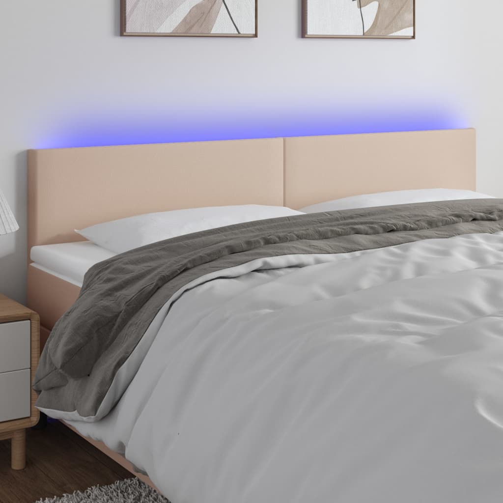 vidaXL Zagłówek do łóżka z LED, cappuccino, 200x5x78/88 cm, ekoskóra