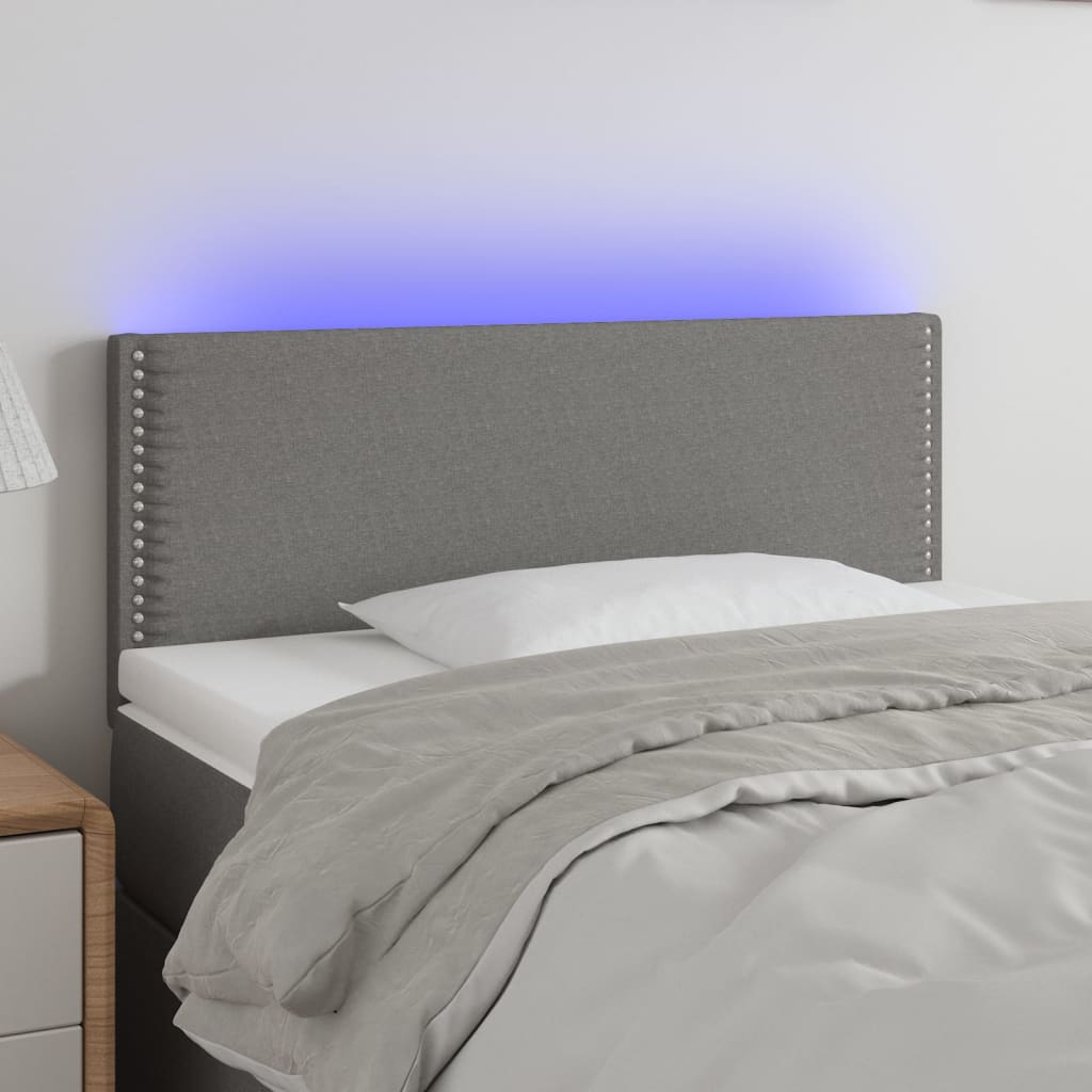 vidaXL Zagłówek do łóżka z LED, ciemnoszary, 80x5x78/88 cm, tkanina