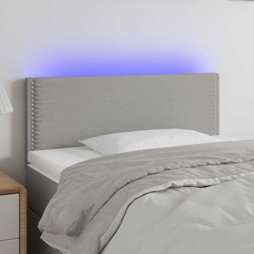 vidaXL Zagłówek do łóżka z LED, jasnoszary, 90x5x78/88 cm, tkanina