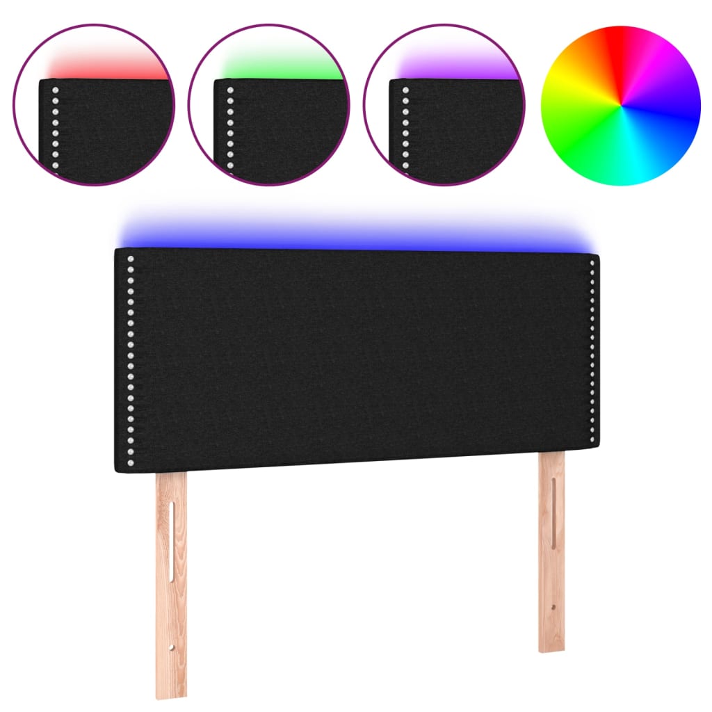 vidaXL Zagłówek do łóżka z LED, czarny, 90x5x78/88 cm, tkanina