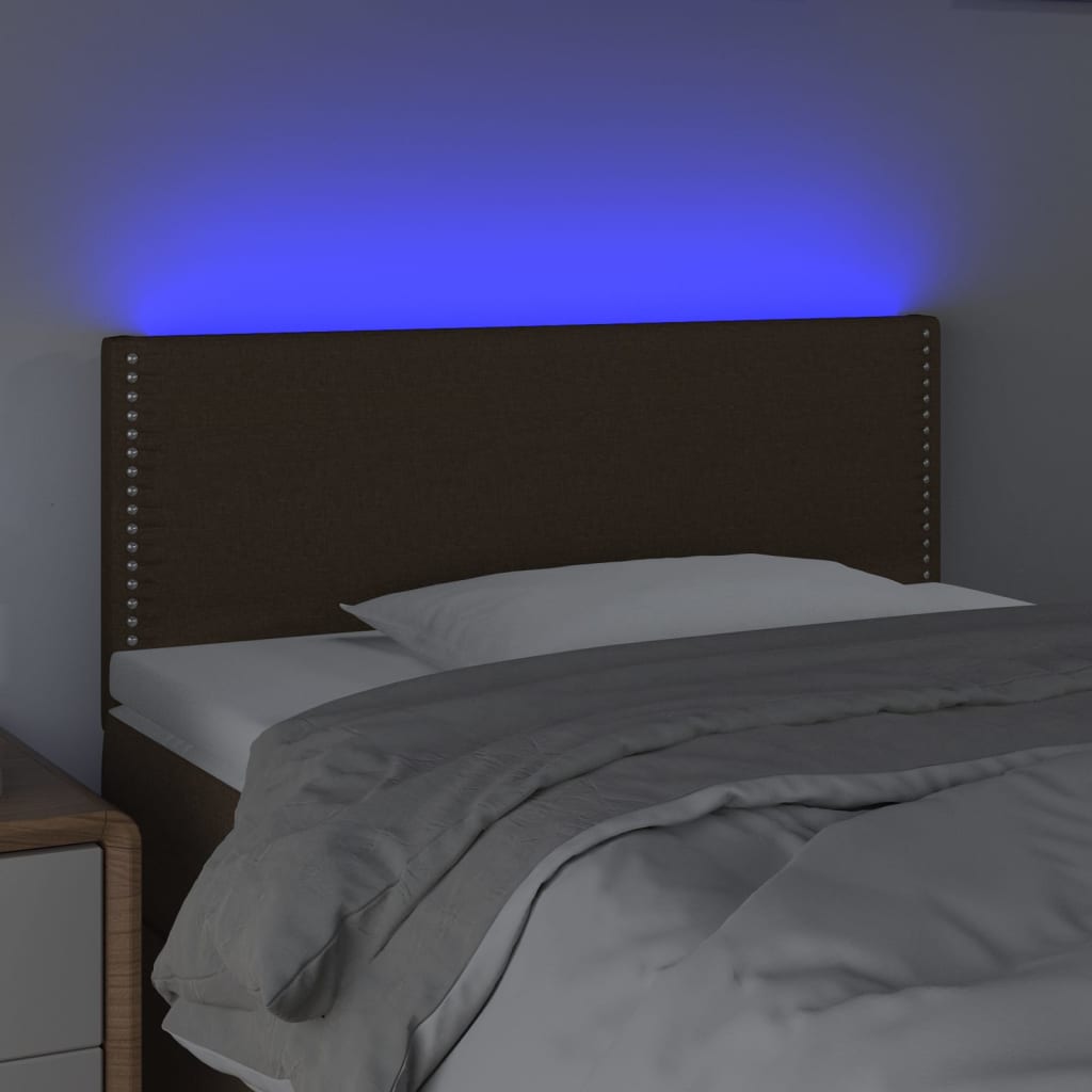 vidaXL Zagłówek do łóżka z LED, ciemnobrązowy, 100x5x78/88 cm, tkanina