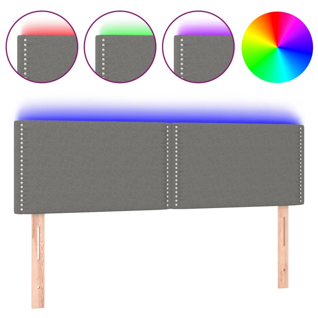 vidaXL Zagłówek do łóżka z LED, ciemnoszary, 144x5x78/88 cm, tkanina