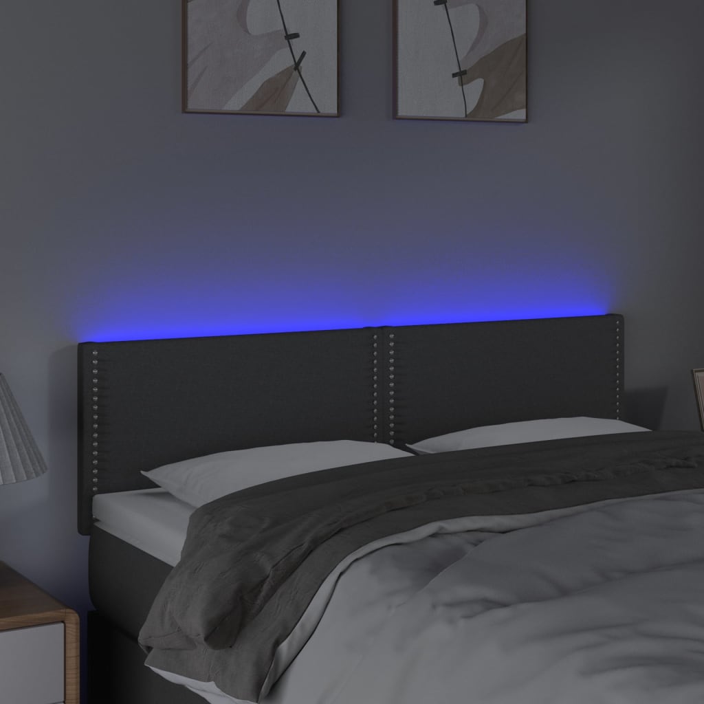 vidaXL Zagłówek do łóżka z LED, ciemnoszary, 144x5x78/88 cm, tkanina