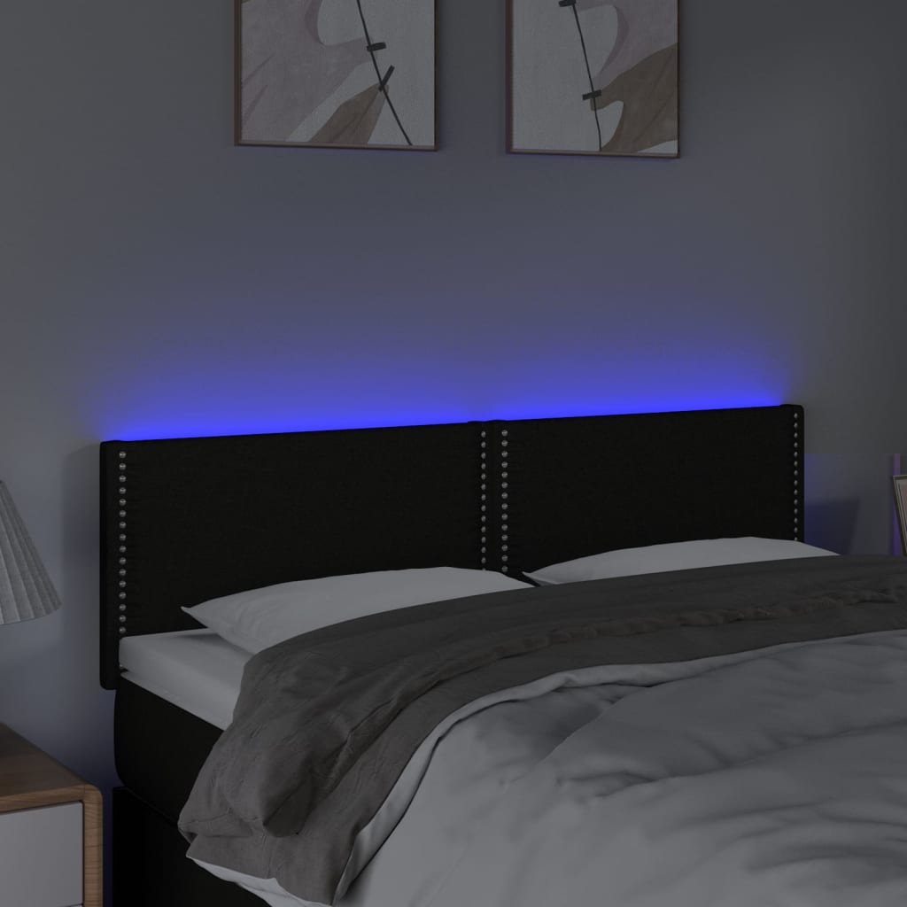 vidaXL Zagłówek do łóżka z LED, czarny, 144x5x78/88 cm, tkanina