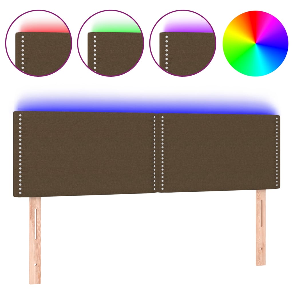 vidaXL Zagłówek do łóżka z LED, ciemnobrązowy, 144x5x78/88 cm, tkanina